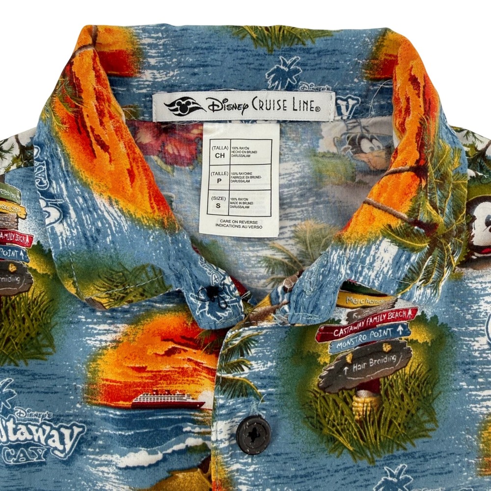 Disney Cruise Line Kids Button Up Shirt Mickey Mouse Castaway Cay Hawaiian Small
